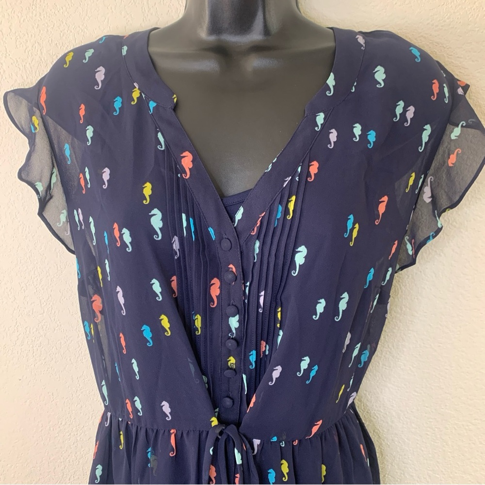 MODCLOTH Dress & Slip Size XL Navy Sheer Pintucked Seahorse Expert in your Zeal - Picture 10 of 16